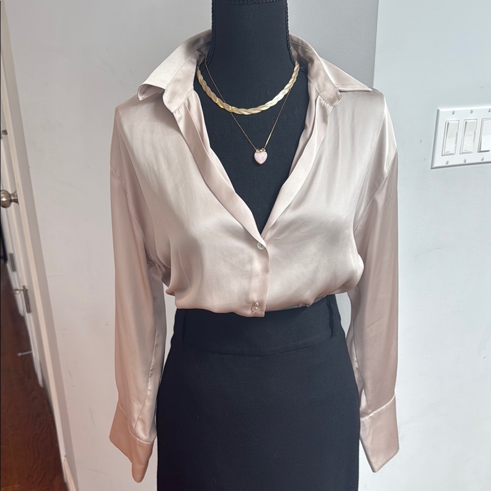 Zara Gold Fitted Long Sleeve Button Down